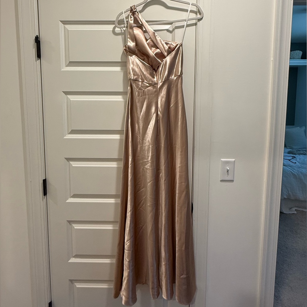 Jenny Yoo One Shoulder Satin gold Gown elegant formal Size 6 - Picture 5 of 8